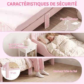 Cama de Criança com Laços, 146 x 76,5 x 54,5 cm (COLCHÃO NÃO INCLUIDO), Barreira de Segurança Elevada, Rosa