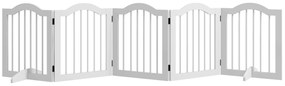 Pawhut Barreira para Cães 5 Painéis Dobrável Flexível Madeira Maciça/MDF 254,5x29,5x61 cm Branco | Aosom Portugal