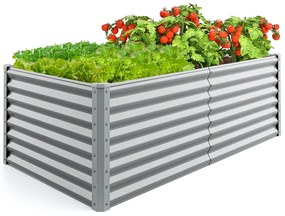 Floreira elevada de metal para jardim 180 x 95 x 60 cm, cama de cultivo retangular com barras reforçadas e fundo aberto, cinzenta