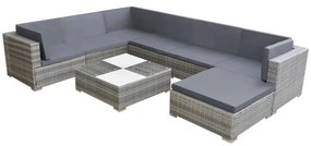 42738 vidaXL 8 pcs conjunto lounge de jardim c/ almofadões vime PE cinzento