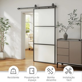 Porta de Correr de Vidro com Mecanismo de Fecho Suave para Casa de Banho Sala de Estar Cozinha 91,4x203,2 cm Preto