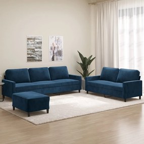 vidaXL 3 pcs conjunto de sofás com almofadões veludo azul