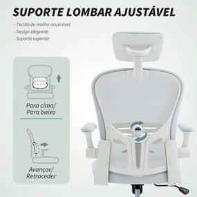 Cadeira de Escritório em Malha com Encosto Alto Apoio de Cabeça Ajustável Suporte Lombar 4D 62x64x120 cm Branco