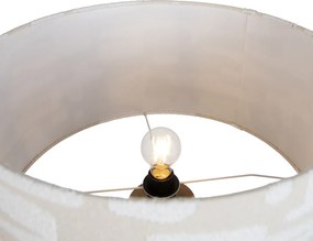 Candeeiro de pé de madeira com abajur às riscas bege e branco 50cm - Tripod Classic