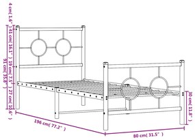Estrutura de cama com cabeceira e pés 75x190 cm metal branco