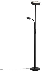 Candeeiro de pé preto com LED e dimmer com luz de leitura - Kelso