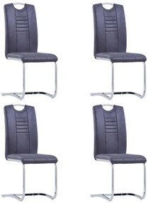 Cadeiras de jantar cantilever 4 pcs camurça artificial cinzento
