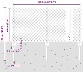 Cerca de Cadeia com 10 Postes em U Prateada 0.6x10 m Aço