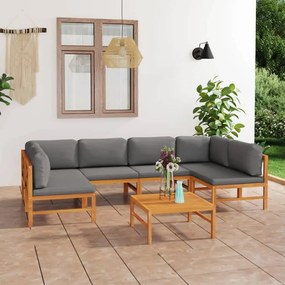 vidaXL 7 pcs conj. lounge jardim c/ almofadões cinzentos teca maciça