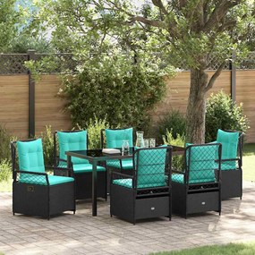 vidaXL Conjunto de Jantar de Jardim 7 Peças em Rattan Preto
