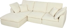 HOMCOM Sofá de canto modular com otomana reversível, sofá em L em chenille macio como nuvem, assento amplo, creme branco | Aosom Portugal