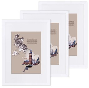 Conjunto de 3 porta-retratos SONGMICS, A3 (29,7 x 42 cm) sem base, A4 (21 x 29,7 cm) com base, frente de vidro, casa e escritório, porta-retratos de MDF branco RPF03WT
