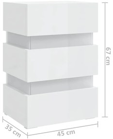 Mesa de cabeceira c/ luzes LED deriv. madeira branco brilhante