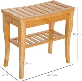 Banco para Casa de Banho de Bambu com Prateleira de Arrumação Antiderrapante Impermeável e Resistente 47,5x26x44,5 cm Madeira