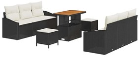 Conjunto de Sofá de Jardim vidaXL de 9 Peças com Almofadas Pretas de R