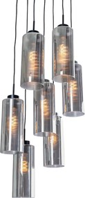 Candeeiro de suspensão Art Deco preto com vidro fumê 7 luzes - Laura
