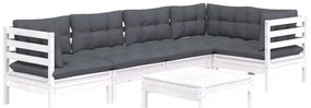 6 pcs conjunto lounge de jardim c/ almofadões pinho branco