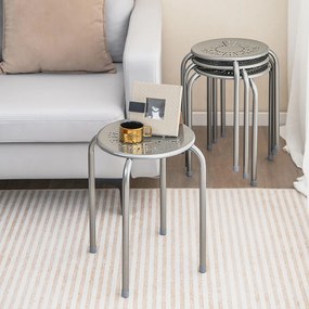 Conjunto de 6 Bancos Empilháveis, 30 x 30 x 44,5 cm, Estrutura Metálica Resistente, Prateado