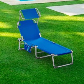 Espreguiçadeira jardim Ibiza 190x59x29cm com cobertura solar em alumínio Azul