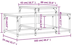 Mesa de centro 102x60x45 cm derivados madeira cinzento sonoma