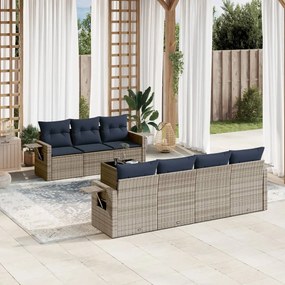 vidaXL 8 pcs conjunto sofás p/ jardim c/ almofadões vime PE cinzento