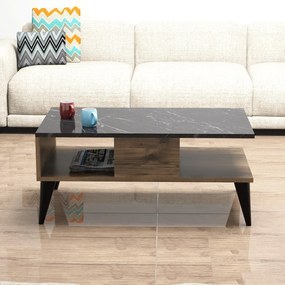Mesa de Centro Lidya – Nogueira e Mármore – 90 cm x 39,6 cm x 54 cm