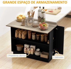 Ilha de Cozinha Móvel "Allegro" - Bancada Ampla - 105x60x82 cm - Preto