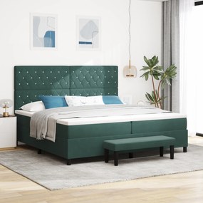 vidaXL Cama Box Spring com Colchão & Banco Verde Escuro 200x200 cm Veludo