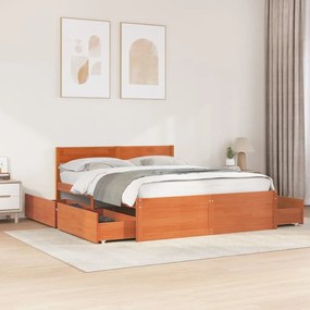 Cama sem colchão 150x200 cm madeira pinho maciça castanho-mel
