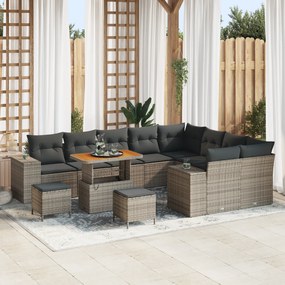 Conjunto de Sofá de Jardim de 12 Peças com Almofadas Cinzas Vime Sintético e Acácia