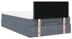 Estrutura de cama otomana com colchão cinza escuro veludo