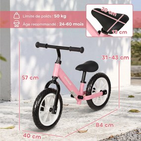 Bicicleta sem Pedais Infantil, 84 x 40 x 57 cm, Rodas Luminosas, Rosa