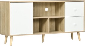 Móvel para televisão até 45 polegadas, com pés em madeira maciça, 120 x 30 x 60 cm Branco e Natural