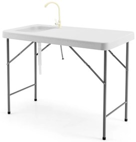 Mesa de limpeza portátil dobrável com torneira de pia tubo de drenagem pesca ao ar livre mesa de acampamento 115 x 59 x 93,5 cm