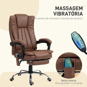 Cadeira de Escritório com 6 Pontos de Massagem ​​com Função de Aquecimento Apoio para Pés e comando à distância Castanha