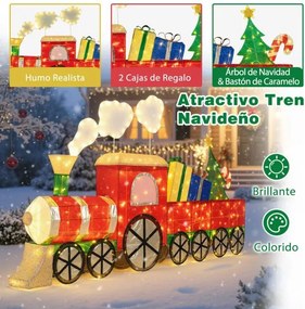 Comboio de Natal Iluminado com Presentes e 330 Luzes LED Decoração para Exterior Resistente às Intempéries com Estacas Branco Quente 215 cm