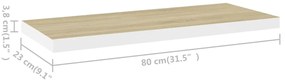 Prateleira parede suspensa 80x23,5x3,8 cm MDF carvalho e branco
