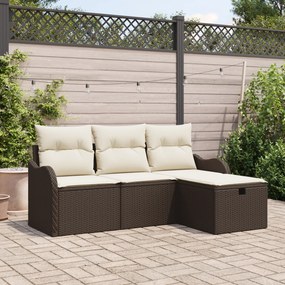 Conjunto de Sofá de Jardim vidaXL de 4 Peças com Almofadas Castanho Vi