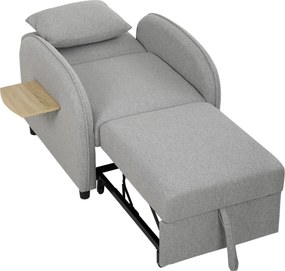 HOMCOM Cadeirão-Cama Convertível 3 em 1, Sofá-Cama Individual com Mesa Lateral Rebatível e Encosto Ajustável, Cinzento | Aosom Portugal