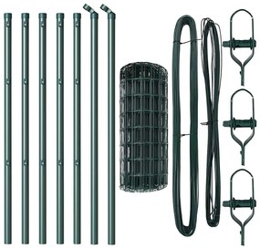 Cerca Europeia com 7 Postes, 0,4x10 m, Aço Galvanizado Verde