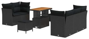 Conjunto de Sofá de Jardim vidaXL 8 Peças com Almofadas Preto Rattan P
