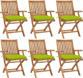 vidaXL Cadeiras de jardim dobráveis c/ almofadões 6 pcs teca maciça