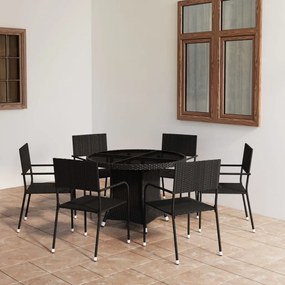 vidaXL 7 pcs conjunto de jantar para jardim vime PE preto