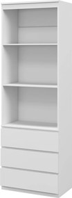 Estante com 180 cm de altura, com 3 prateleiras e 3 gavetas, 60 x 35 x 180 cm, em madeira branca
