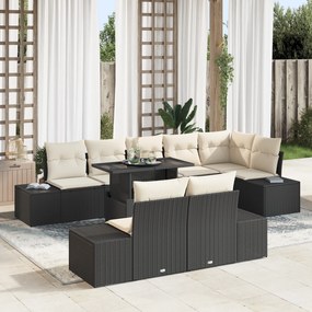 Conjunto de Sofás de Jardim com 9 Peças e Almofadas Preto em Rattan