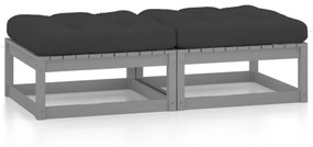 vidaXL Apoio de pés para jardim com almofadões 2 pcs pinho maciço