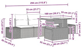 Conjunto de Sofá de Jardim 5 Peças com Almofadas Bege em Rattan Sintét