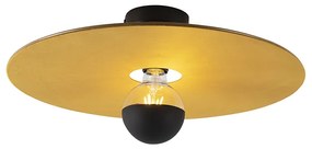 Candeeiro de teto preto com cúpula plana amarela 45 cm - Combi Moderno
