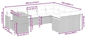 10 pcs conjunto sofás de jardim c/ almofadões vime PE preto