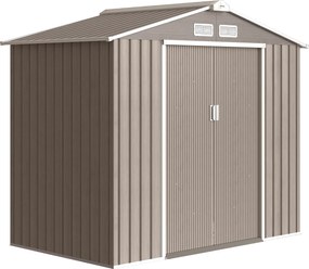 Outsunny Abrigo de Jardim 2,42 m² 213x130x185 cm Abrigo de Jardim Metálico de Exterior com 2 Portas Deslizantes e 4 Janelas Madeira | Aosom Portugal